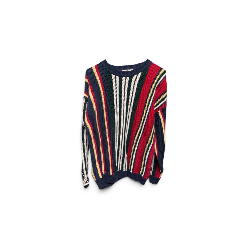 Gulf Traders Vintage Mens Multi-Color Vertical Stripe Knit Sweater Medium Ramie